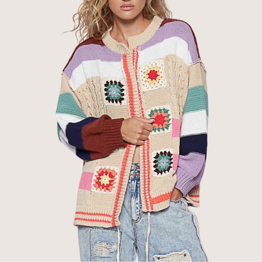 POL Multicolor Patchwork Cardigan